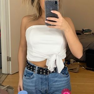 White tube top with tie on bottom
